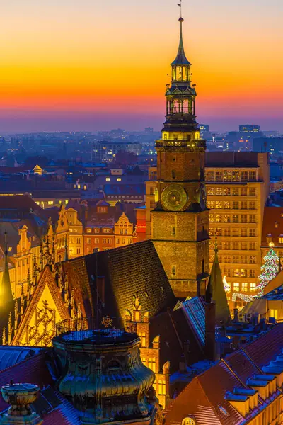Άποψη Της Πλατείας Της Αγοράς Wroclaw Μετά Ηλιοβασίλεμα Πολωνία Εικόνα Αρχείου