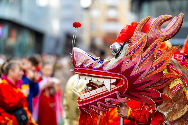 Danse Dragon Lors Des Célébrations Année Lunaire Chinoise Londres Angleterre — Photo