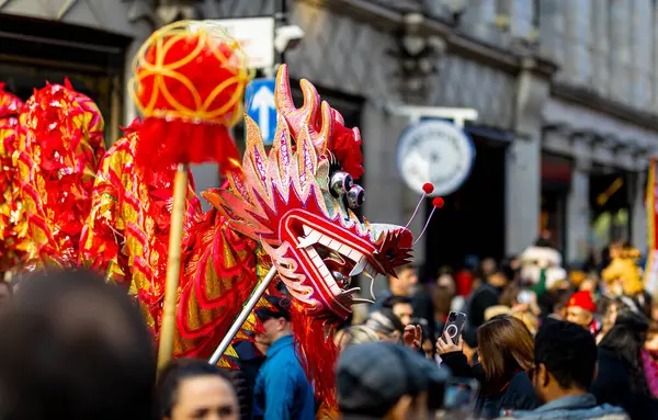 Танец Драгона Время Празднования Китайского Лунного Года Лондоне Англия — стоковое фото