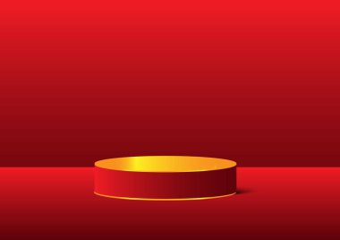 Güzellik ürünü ve kozmetik sunumu için soyut kırmızı arkaplan, satış etkinliği için podyum ürün standı, vektör illüstratörü