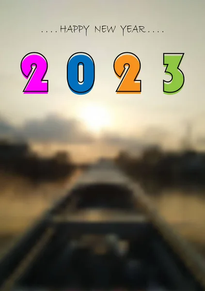 Happy New Year 2023 Celebration Poster Design Element Dark Background — Stock Vector
