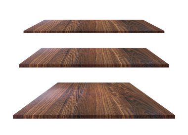 Boş ahşap raf beyaz üzerine izole.