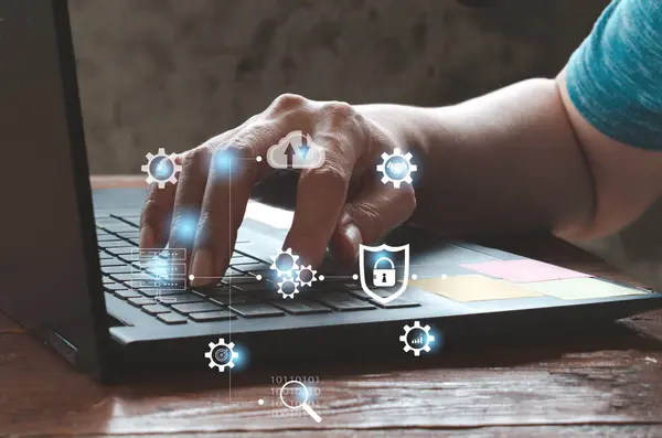 close up of technology in use, Digital transformation change man.