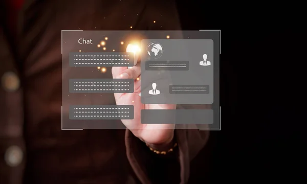 Businesswoman using  technology smart robot Ai, futuristic technology transformation, artificial intelligence by enter command prompt for generates something. chat with Ai.