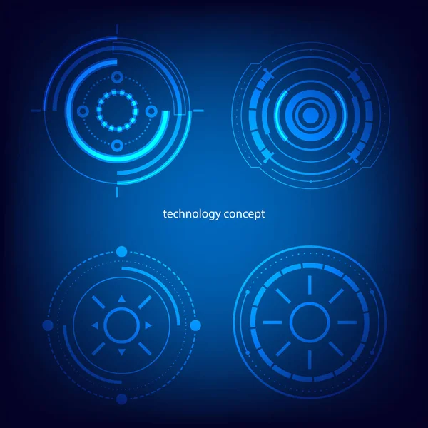 技术概念 Hud蓝色背景的循环用户界面 循环元素为数据信息图形 一套科幻现代用户界面元素 — 图库矢量图片#