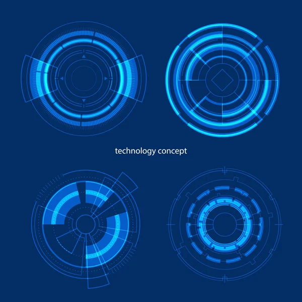 Technology Concept Hud Circle User Interface Blue Background Circle Elements — Stock Vector
