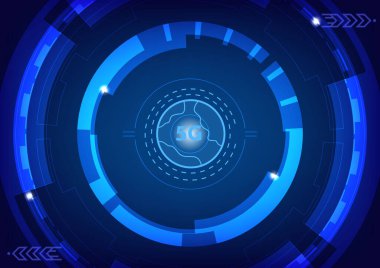 Soyut teknoloji geleceği, konsept vektör fütüristik mavi sanal grafik dokunmatik arayüzü HUD. Web, site, mobil uygulamalar için siyah arkaplan, çevrimiçi tasarım, iş, gui, ui.