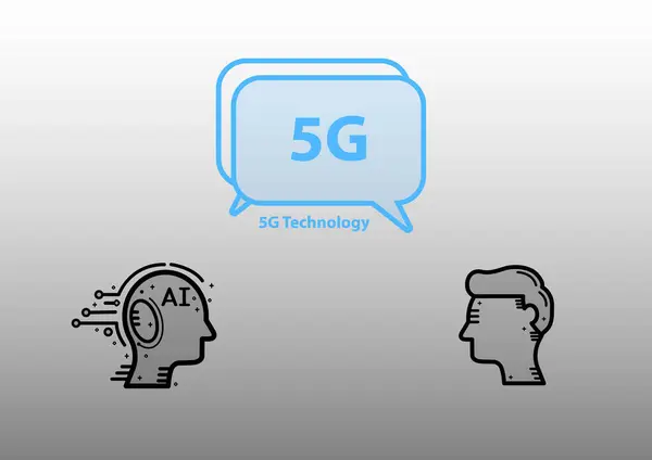 İnsan kafası ve konuşma baloncuğuyla 5G yeni kablosuz internet bağlantısı. beyaz arkaplan.