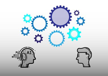 İş öğrenme konsepti. İnsanlar ve yapay zeka vektörü çizimleri arasındaki konuşma. tasarım için kullan.