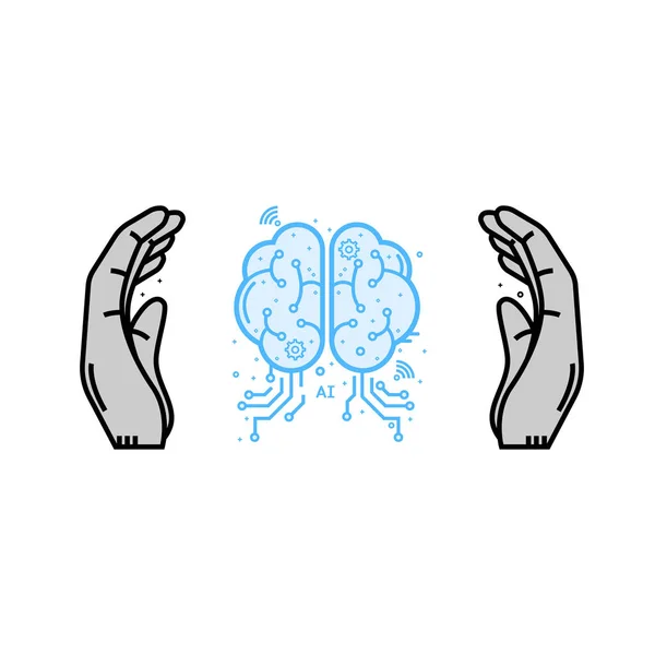 Psicologia Cérebro Humano Mãos Humanas Apoiar Conceito Cérebro Saudável Ilustração —  Vetores de Stock