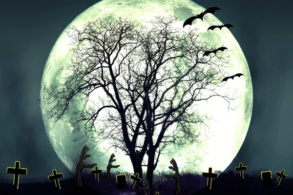 Кладбищенский Силуэт Хэллоуин Абстрактный Фон Зомби Выбегающие Кладбища Пушистой Темной — стоковое фото