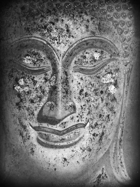 Steingesicht Des Buddha Nahaufnahme Schwarz Weiß Thailand — Stockfoto