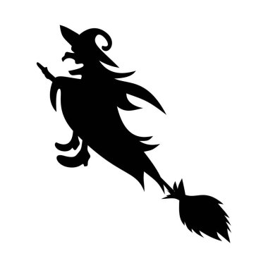 Halloween icon isolated on a white background. vector art, Emotional flying witch silhouette clipart.
