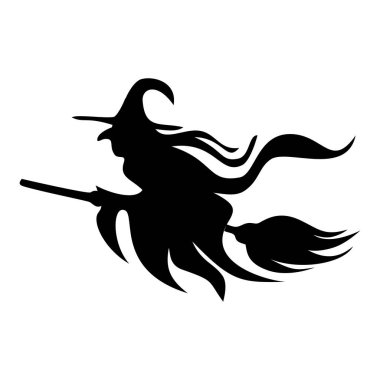 Halloween icon isolated on a white background. vector art, Emotional flying witch silhouette clipart.