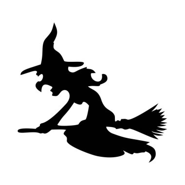 Halloween icon isolated on a white background. vector art, Emotional flying witch silhouette clipart.