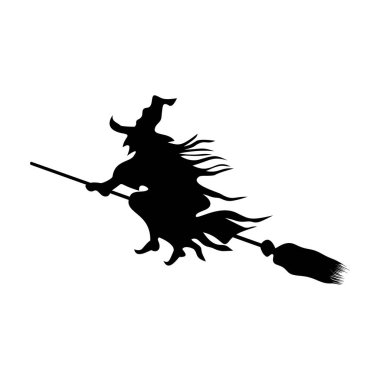 Halloween icon isolated on a white background. vector art, Emotional flying witch silhouette clipart.
