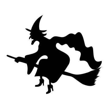 Halloween icon isolated on a white background. vector art, Emotional flying witch silhouette clipart.