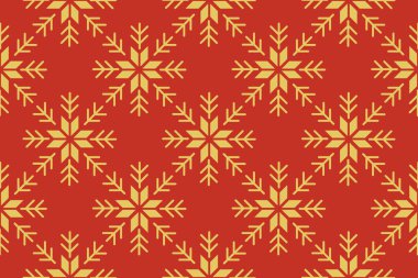 Kusursuz kar taneleri. Geometrik arka plan kışın Noel tarzı kırmızı yeşil yeşil gri krem. Yeni yıl tebrik kartı için vektör şablonu sanat öğesi.