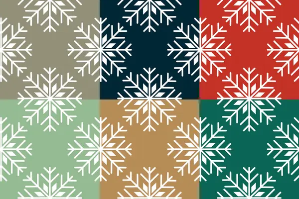 Kusursuz kar taneleri. Geometrik arka plan kışın Noel tarzı kırmızı yeşil yeşil gri krem. Yeni yıl tebrik kartı için vektör şablonu sanat öğesi.