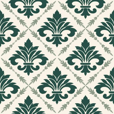 Damask kusursuz desen elementi. Vector klasik lüks, eski moda İspanyol süsü, duvar kağıtları, tekstil, ambalaj için kraliyet Victoria dönemi kusursuz dokusu. Klasik, zarif, çiçekli barok şablonu..