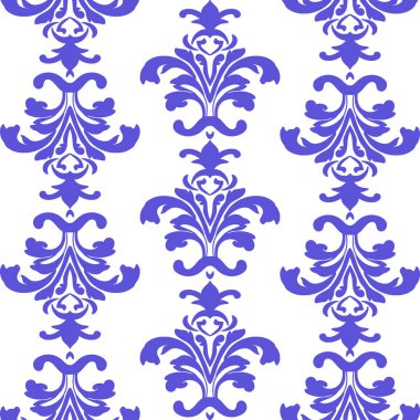 Damask kusursuz desen elementi. Vector klasik lüks, eski moda İspanyol süsü, duvar kağıtları, tekstil, ambalaj için kraliyet Victoria dönemi kusursuz dokusu. Klasik, zarif, çiçekli barok şablonu..