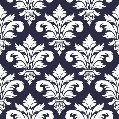 Kusursuz damaske deseni. Vektör çizimi. Duvar kağıdı, şablon dolguları, web sayfası arka planı, yüzey dokuları için kullanılabilir. Barok tarzında kusursuz oryantal desen.
