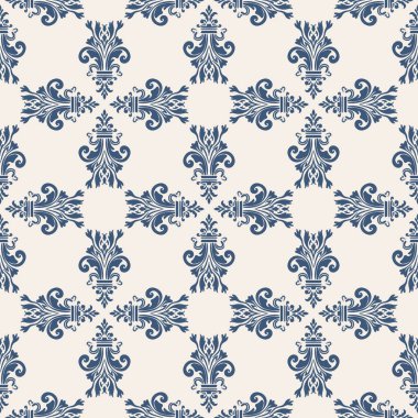 Barok tarzında kusursuz bir desen. Vektör çizimi. Duvar kağıdı, markalaşma, web tasarımı, davetiyeler, battaniyeler, yatak örtüleri için tekrarlanan tasarımlar.