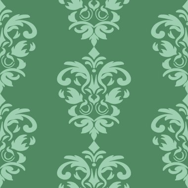 Vektör damaskesiz arkaplan. Klasik lüks, eski moda İspanyol aksesuarı. Duvar kağıtları, tekstil, ambalaj için dikişsiz Victoria kumaşı. Zarif çiçekli barok şablonu.