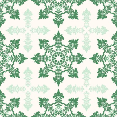 Vektör damaskesiz arkaplan. Klasik lüks, eski moda İspanyol aksesuarı. Duvar kağıtları, tekstil, ambalaj için dikişsiz Victoria kumaşı. Zarif çiçekli barok şablonu.