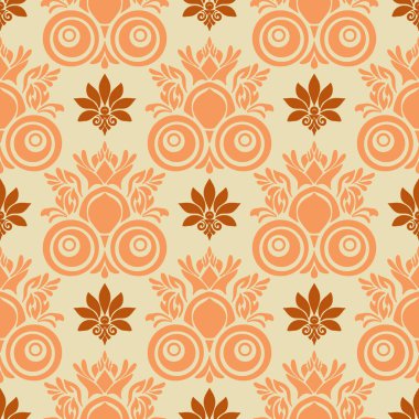 Vektör damaskesiz arkaplan. Klasik lüks, eski moda İspanyol aksesuarı. Duvar kağıtları, tekstil, ambalaj için dikişsiz Victoria kumaşı. Zarif çiçekli barok şablonu.