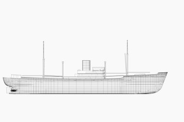 Üç boyutlu illüstrasyon. Tarihsel genel kargo motoru kablosu