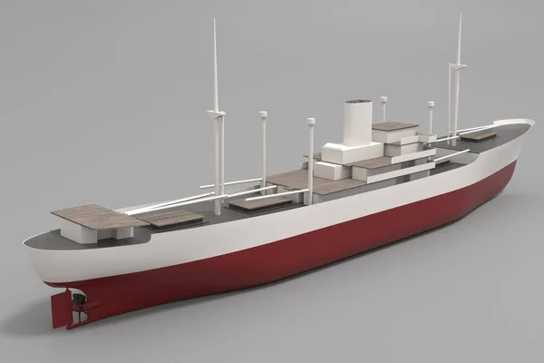 3D illustration. Historical general cargo motor ship