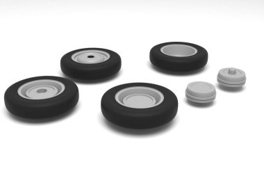 Üç boyutlu illüstrasyon. Eski pikkap 'tan tekerlekler ve davul fren - 3D baskı hazır