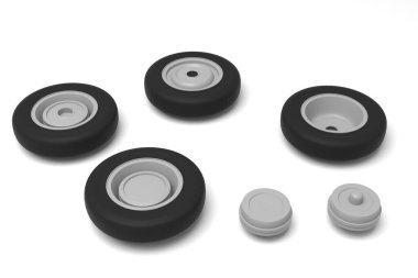 Üç boyutlu illüstrasyon. Eski pikkap 'tan tekerlekler ve davul fren - 3D baskı hazır