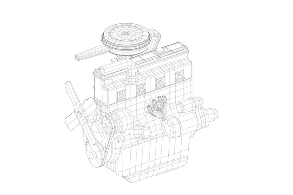 Illusztráció Régi Egyenes Vonalú Motor Wireframe — Stock Fotó