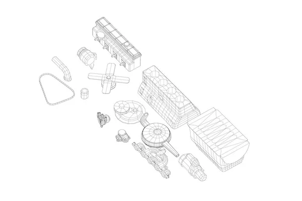 Illustration Parts Old Car Straight Inline Engine — Stock Photo, Image
