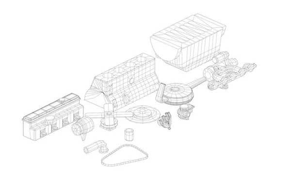 Illustration Teile Des Alten Auto Reihenmotors — Stockfoto