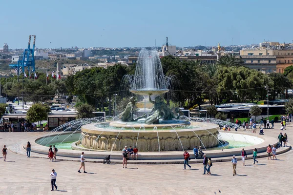 Valletta Malta May 2023 Tritons Fountain Consists Three Bronze Tritons — Stock Photo, Image