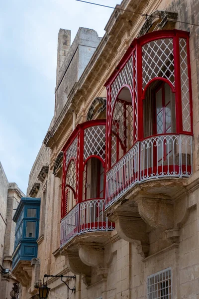 Stock image Mdina, Malta, April 30, 2023. typical balconies of houses in Mdina