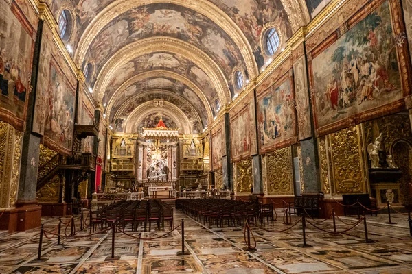 Valletta Malta April 2023 Interiör Barocken Saint John Cathedral Stockbild