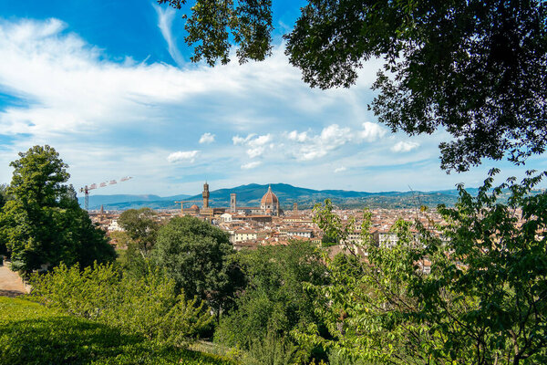 Florence, Italy, July 25, 2023. Italy, Florence, Aerial view of the city with Santa Maria del Fiore Cathedral