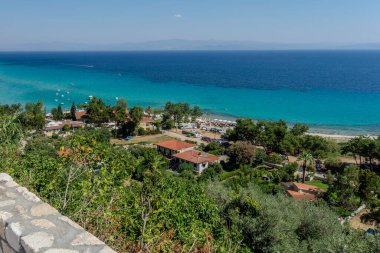 Afytos, Greece, July 15, 2024. Elevated view of Afitos beach. clipart