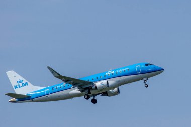 Zaventem, Belgium, September 1, 2024. KLM plane after takeoff from Brussels Airport clipart