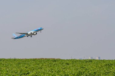 Zaventem, Belgium, September 1, 2024. TUI Fly Belgium plane after takeoff from Brussels Airport. clipart