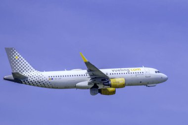 Zaventem, Belgium, September 1, 2024. Vueling plane after takeoff from Brussels Airport. clipart