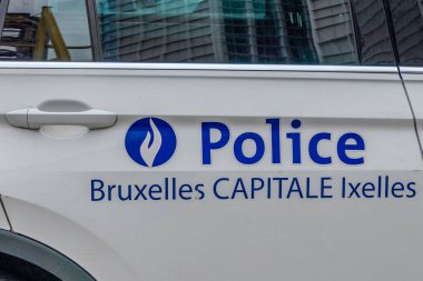 Brussels, Belgium, September 22, 2024. Brussels area police, capital Ixelles.Police car. clipart