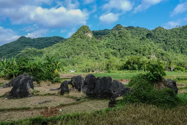 Mai Chau, Vietnam, 23 Ekim 2025. Mai Chau Vadisi ve onun tarım arazisi, Hoa Binh Eyaleti,