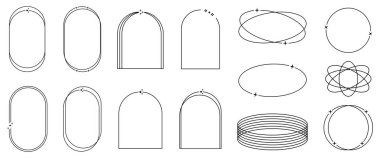 Modern estetik çizgi çerçeveleri, kavisler, yıldızlar ve elementler