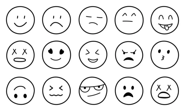 Caras Emojis Dibujadas Mano — Vector de stock