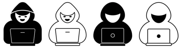 电脑黑客与笔记本电脑图标 — 图库矢量图片